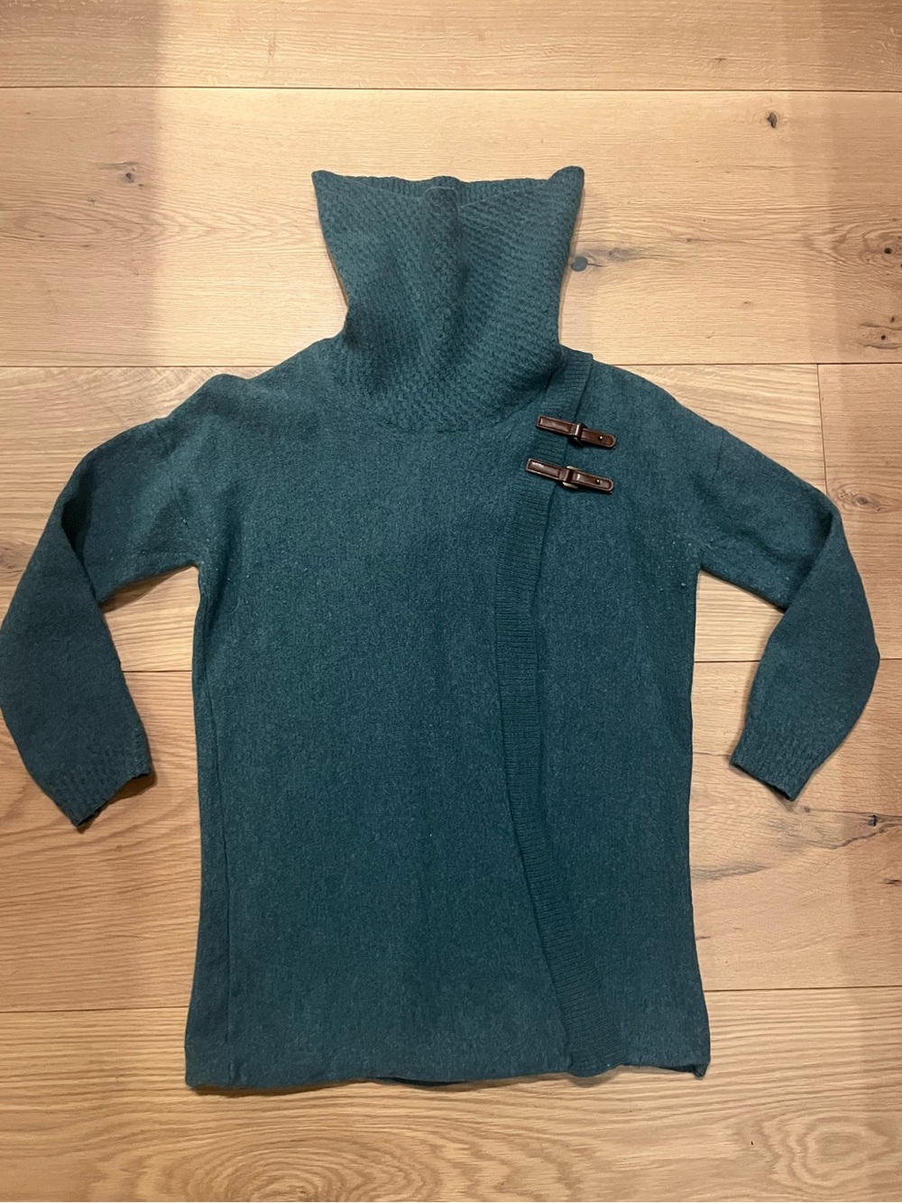 Ellen Tracy Teal Funnel Neck Merino Wool Sweater